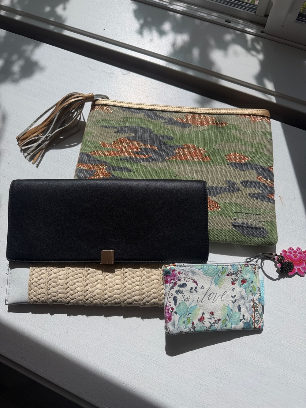 Lot of 3 clutches. “WKND WYFR”, “A New Day” & “Papaya Art” Brands EUC